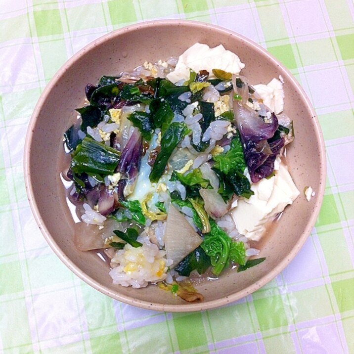 残り野菜で♬紫キャベツの雑炊